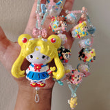 Anime sailor moon kawaii magical girl usagi sailor scouts Purse charm hello kitty hand painted 