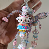 Handpainted cow Labubu beaded purse charm/ keychain